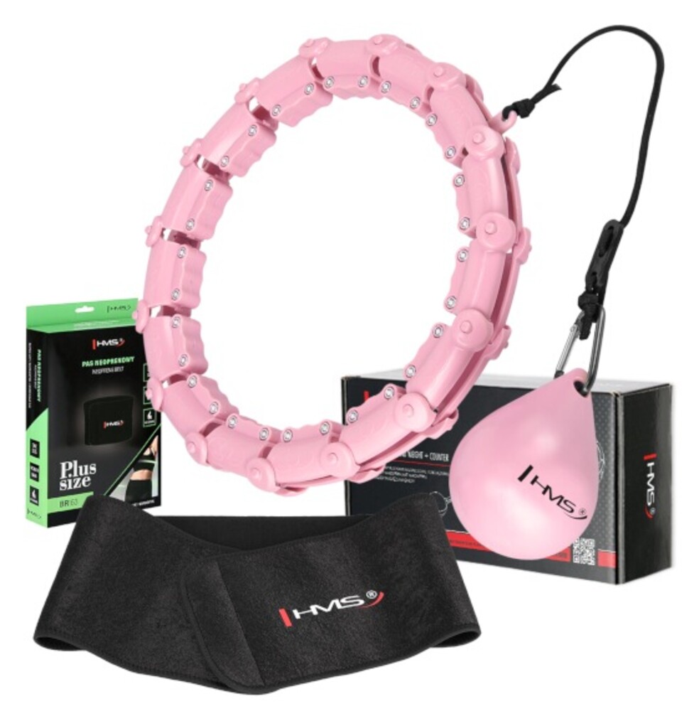 Sada ružovej masážnej Hula Hoop so závažím HHW11 a zoštíhľujúceho bedrového pásu BR163 PLUS SIZE