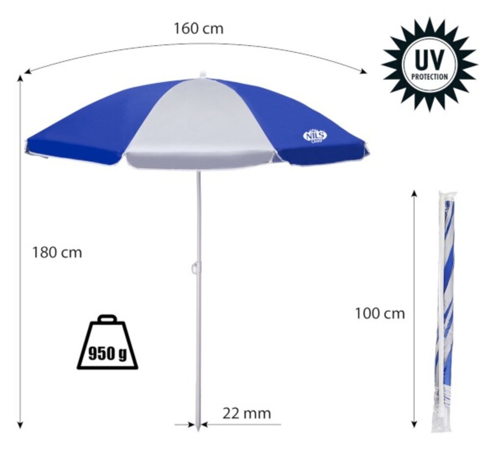 Slnečník NILS Camp NC7813 160 cm tm.modrý