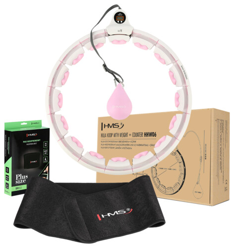 Sada masážní hula hoop HHW06 růžová se závažím a počítadlem a zeštíhlujícího pásu BR163 plus size