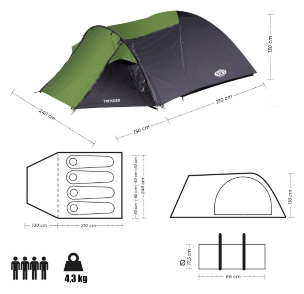 Turistický stan NILS Camp NC6012 Trekker zelený