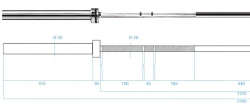 Olympijská osa GO685 220 cm x 50 mm + rychlouzávěry ZG1000