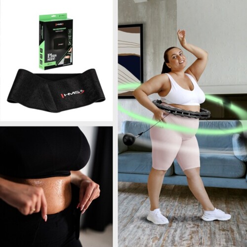 Sada černé masážní Hula Hoop se závažím HHW11 a zeštíhlujícího bederního pásu BR163 PLUS SIZE
