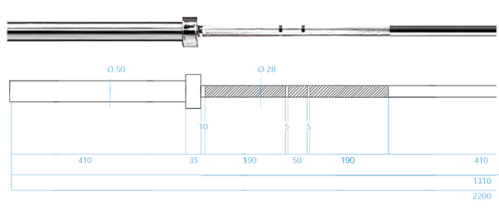 Olympijská osa GO900 220 cm x 50 mm