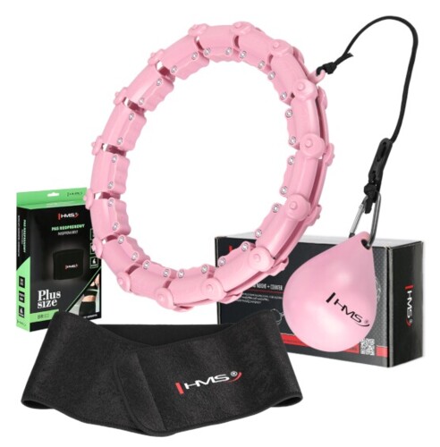 Sada ružovej masážnej Hula Hoop so závažím HHW11 a zoštíhľujúceho bedrového pásu BR163 PLUS SIZE