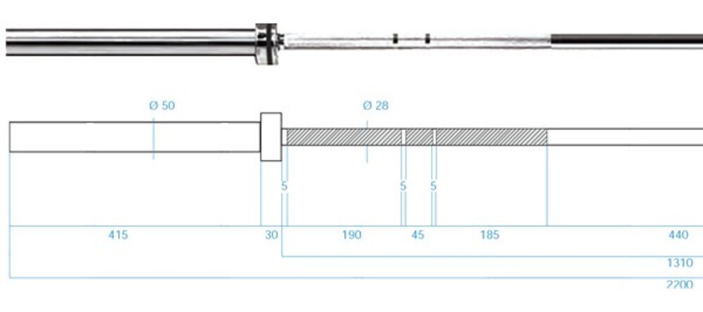 Olympijská osa GO685 220 cm x 50 mm + rychlouzávěry ZG1000