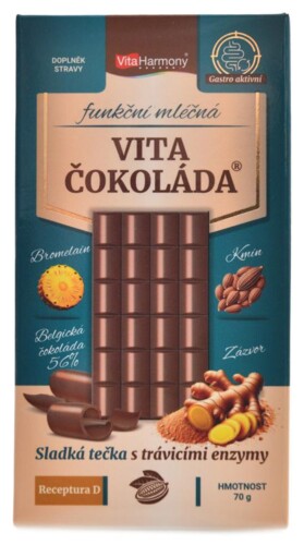 VitaČokoláda funkční mléčná 70g receptura D - bromelain kmín zázvor