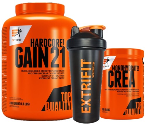 AKCE Hardcore Gain 21 3000 g + Crea Monohydrate 400 g + ZDARMA Šejkr 600 ml
